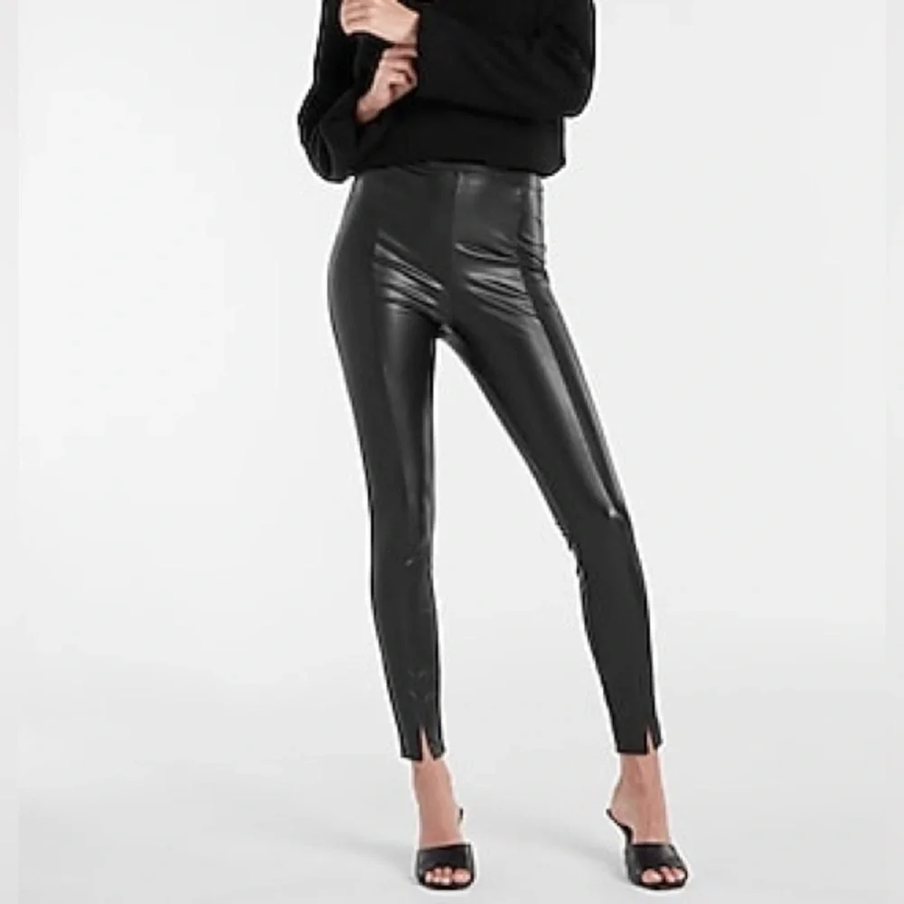 Super High Waisted Faux Leather Front Slit Leggings S/M - Picture 1 of 3